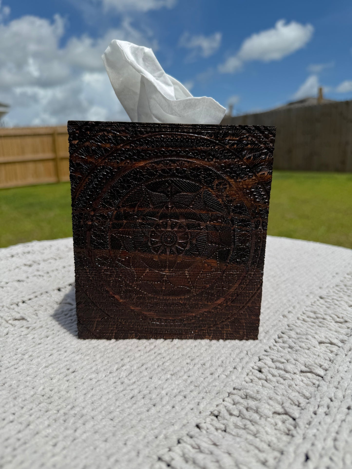 Wooden Mandala Tissue Box