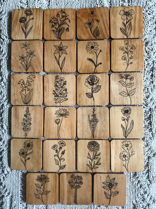 Birth Flower Coasters: Monochrome