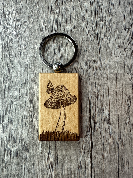 Mushroom  and Butterfly Keychain