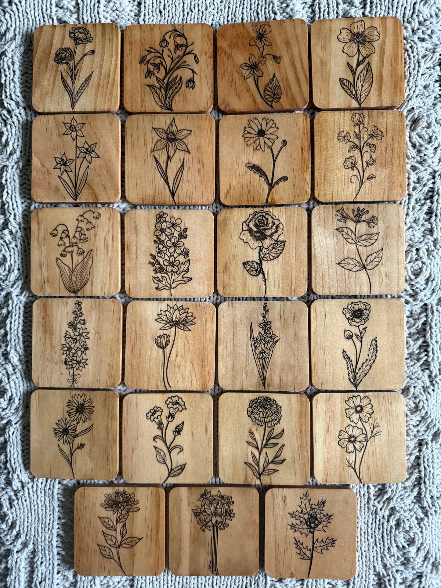 Birth Flower Coasters: Monochrome