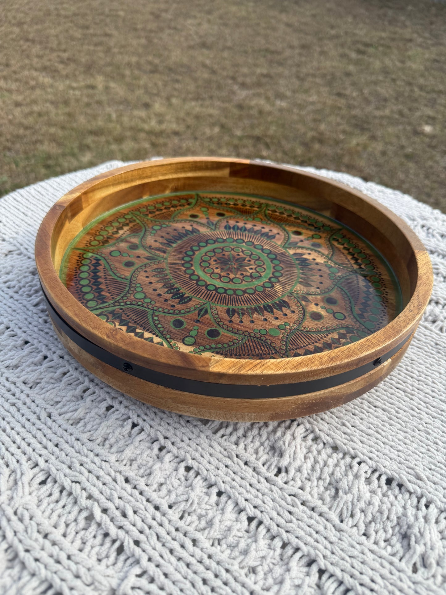 Green Mandala Lazy Susan (Food Safe)
