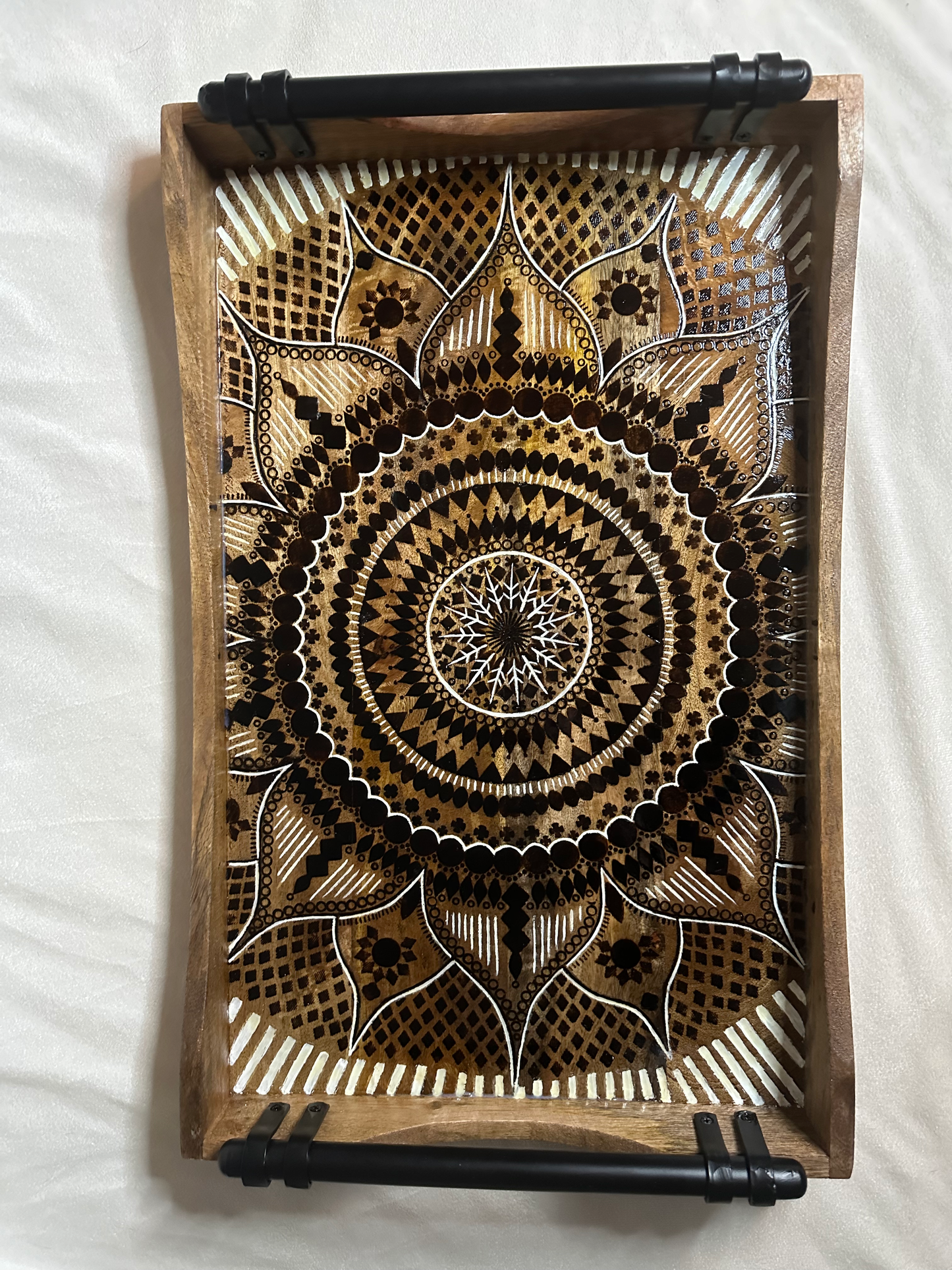 Hand Carved, Painted, & Burned Mandala Tray (Decoration Only)